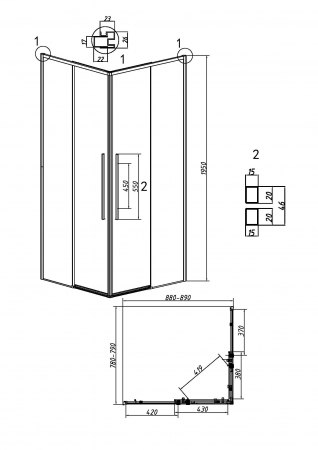 Душевой уголок Grossman 300.K33.01.9080.21.00 Galaxy 90x80x195